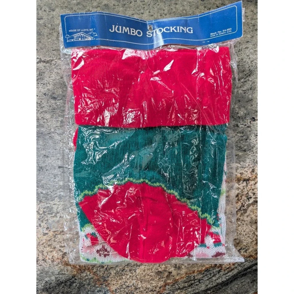 New Vintage House Of Lloyd Jumbo Knit Christmas Stocking  Wreath Heart Rare Larg